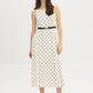 Snow White Polka Dot Flowy Midi Dress - Woman Wearing Spaghetti Strap Dress with Belt - Suzy Shier