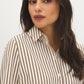 Winter White and Bison Stripe Twill Oversized Blouse - Close-up Fabric Detail - Suzy Shier