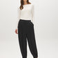 Black Crinkled Satin Balloon Pants - Woman Wearing Tapered Hem Trousers - Suzy Shier