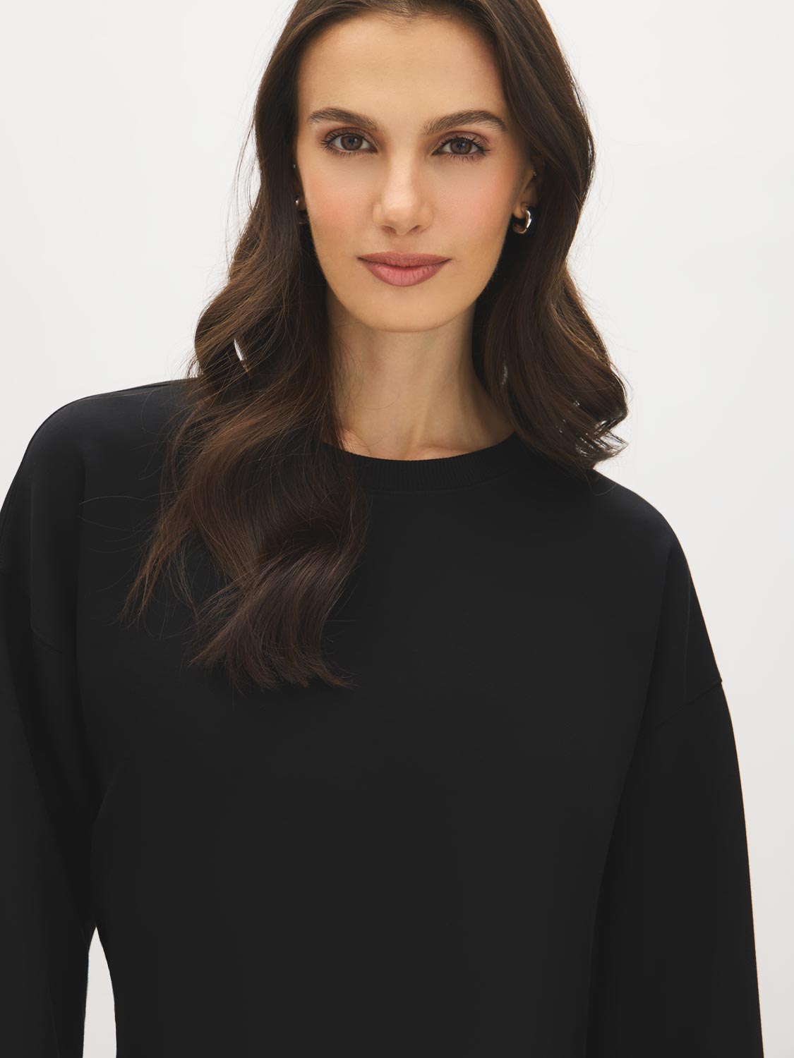 Black Cloud Fleece Top with Drop Shoulder Sleeves - Suzy Shier