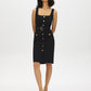 Black Belted Knit Dress with Button Detail - Woman Wearing Sleeveless Dress with Thick Straps - Suzy Shier