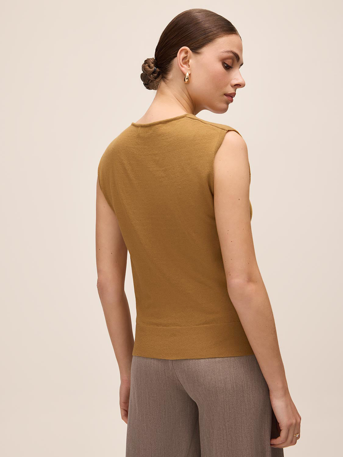 Dijon Sleeveless Sweater with Gold Trim - Back View - Le Chateau