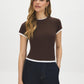 Coffee Bean and White Double Layer Crew Neck Top - Woman Wearing Layered Jersey Top - Suzy Shier