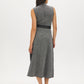 Jet Black/Light Grey Herringbone Textured Knit Mock Neck Dress with Belt - Back View - Suzy Shier