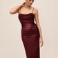Bordeaux Cowl Neck Satin Dress - Front View - Le Chateau