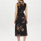 Jet Black Floral Pleated Sleeveless Dress - Back View - Suzy Shier