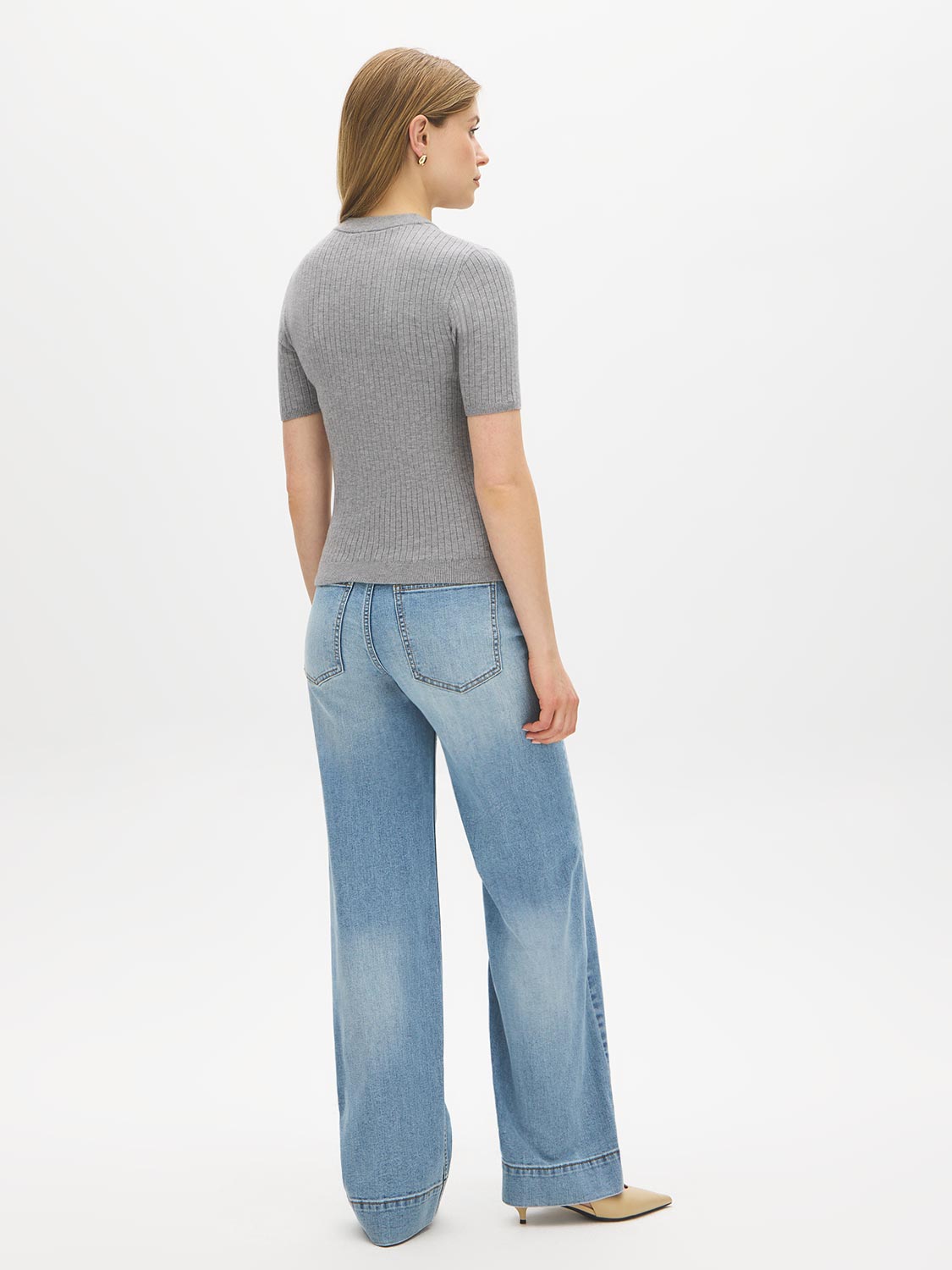 Lunar Melange Ribbed Knit Crew Neck Sweater - Back View - Suzy Shier