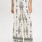White Wide-Leg Viscose Pants with Black Border Print - Woman Wearing Casual Pull-On Pants - Suzy Shier