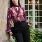 Eggplant Floral Keyhole Ruffle Blouse - Woman Wearing Romantic Floral Top - Le Chateau