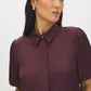Winetasting Matte Satin Blouse with Bubble Sleeves - Close-up Collar Detail - Suzy Shier