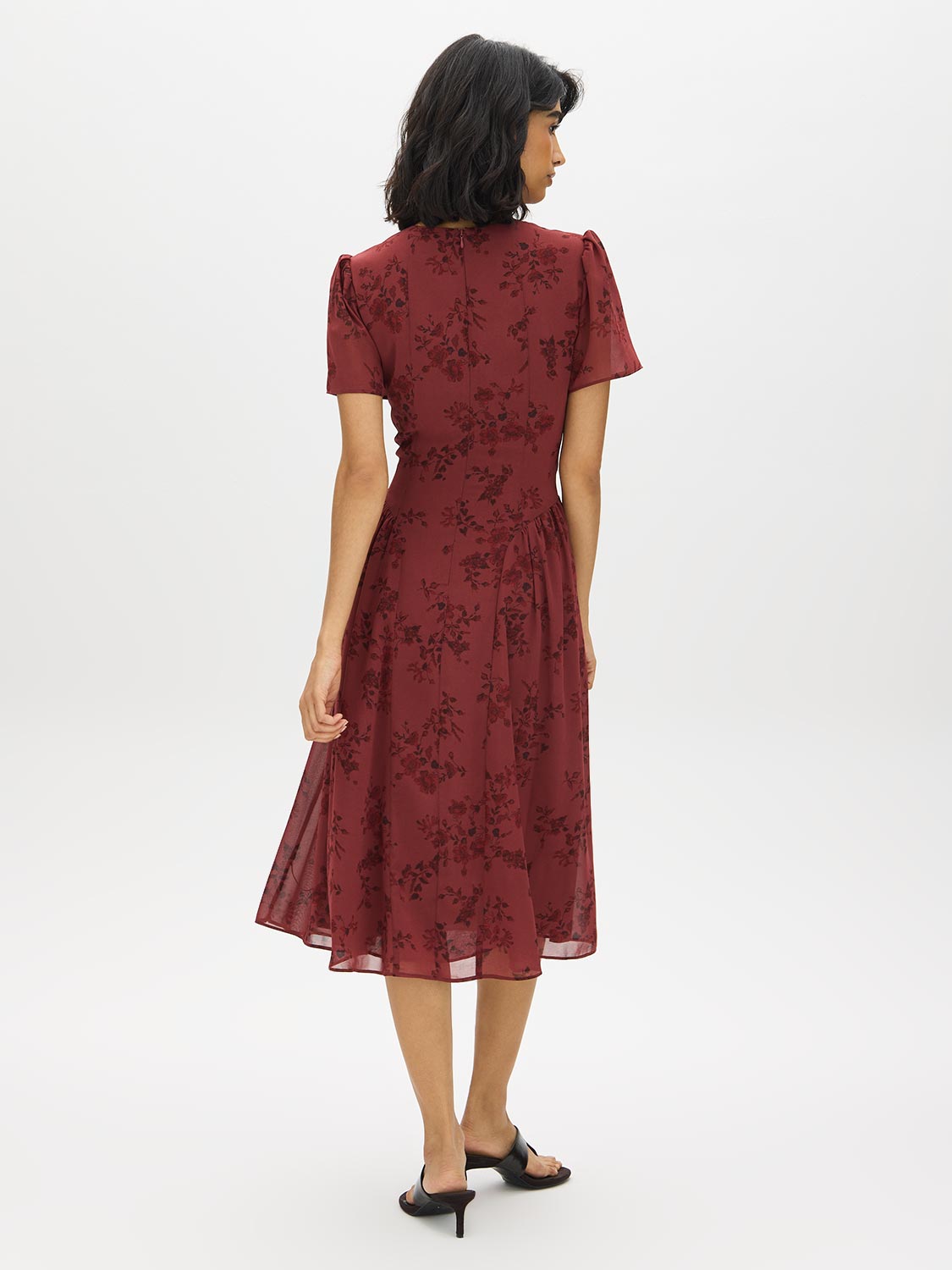 Apple Butter Floral Print Chiffon Dress - Back View - Suzy Shier