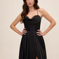 Black Satin Bustier Gown with Leg Opening - Woman Wearing Formal Evening Dress - Le Chateau
