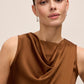 Bronze Draped Cowl Shell Top - Woman Wearing Elegant Sleeveless Blouse - Le Chateau