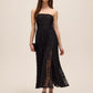 Black Strapless Lace Midi Dress with Pleated Skirt - Woman Wearing Elegant Evening Dress - Le Chateau
