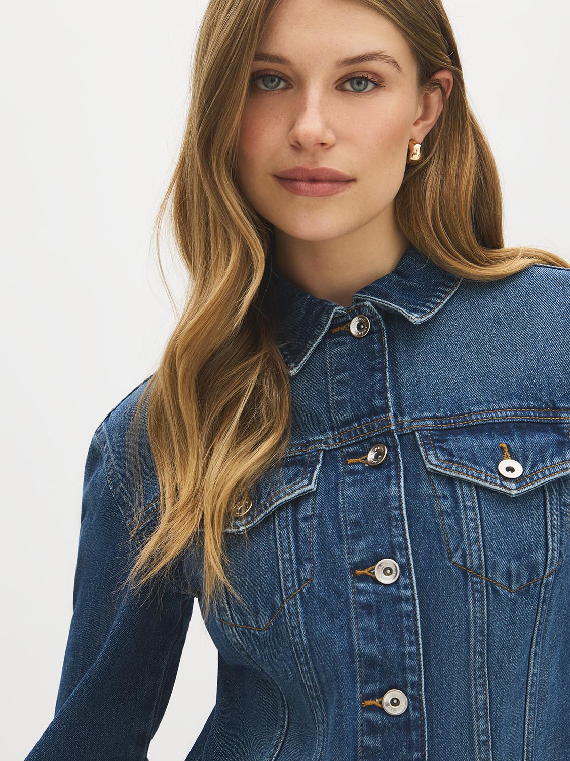 Dark Wash Drop Shoulder Denim Jacket - Front Button Detail - Suzy Shier