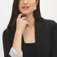 Black Notch Collar Knit Blazer with Stripe Cuff - Woman Wearing Tailored Blazer with Flap Pockets - Suzy Shier