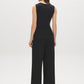 Jet Black Sleeveless Crew Neck Shell Top with Side Pleats - Suzy Shier