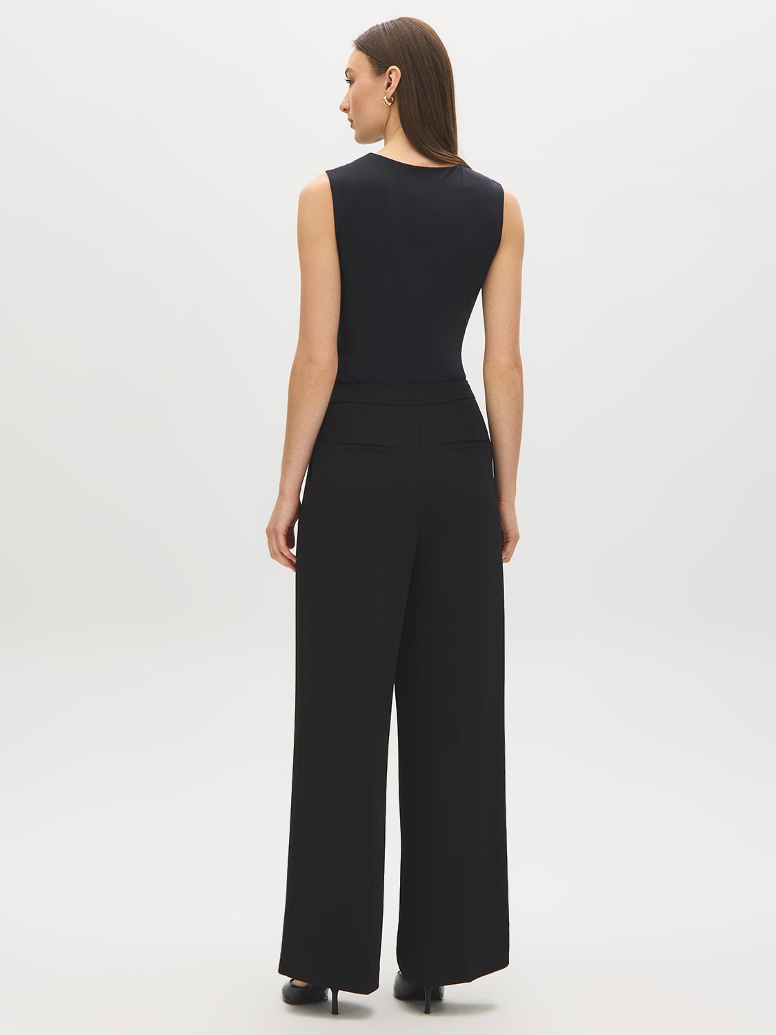 Jet Black Sleeveless Crew Neck Shell Top with Side Pleats - Suzy Shier