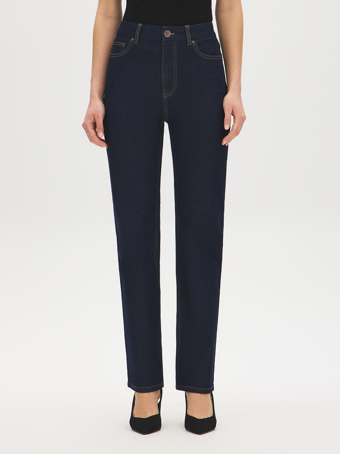 Medium Wash Basic Straight Leg Denim Pant - Front View - Suzy Shier