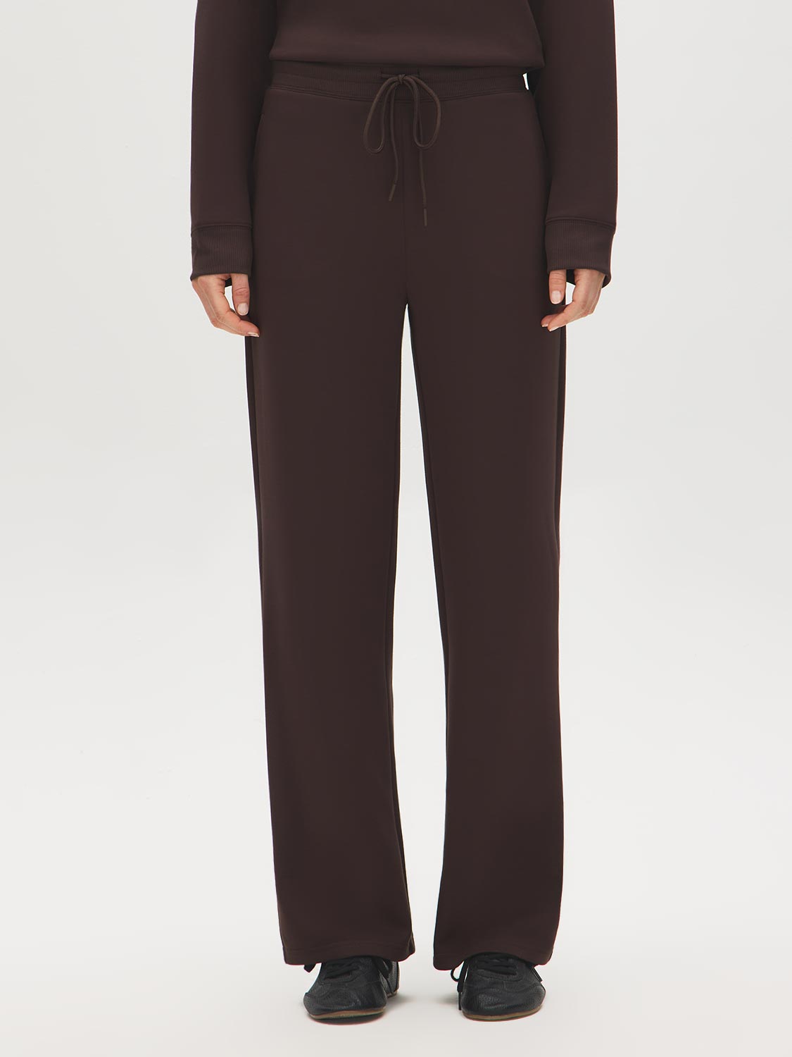 Coffee Bean Cloud Fleece Wide-Leg Pant - Front View - Suzy Shier