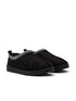 Black Microfiber Clog with Faux Fur Lining - Front Angled View - Suzy Shier