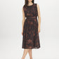 Floral Print Mesh Dress with Cummerbund Waist - Woman Wearing Sleeveless Midi Dress - Suzy Shier
