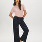 Jet Black Relaxed Fit Jersey T-Shirt with Side Slits - Front View - Suzy Shier
