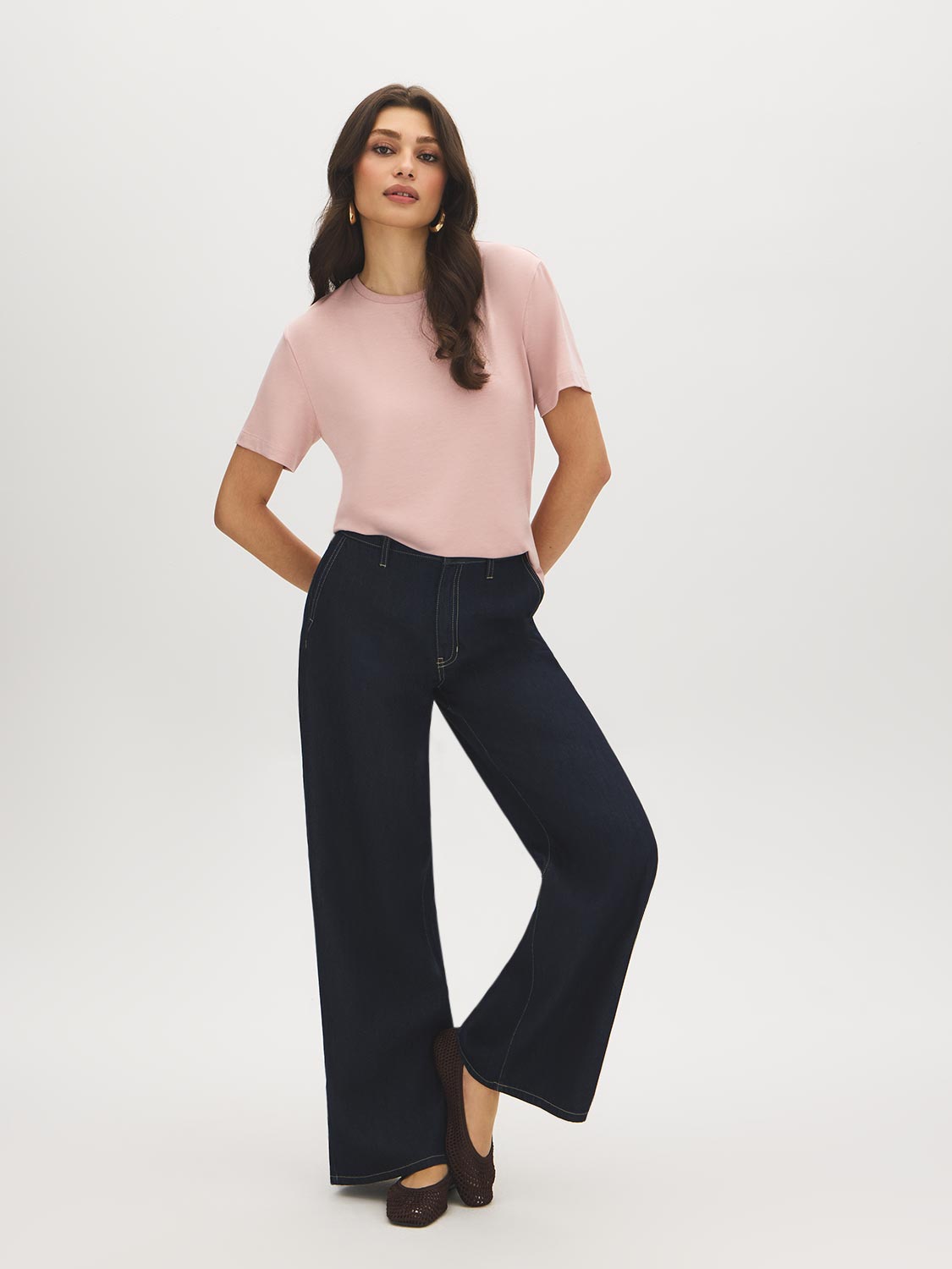 Jet Black Relaxed Fit Jersey T-Shirt with Side Slits - Front View - Suzy Shier