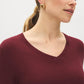 Zinfandel V-Neck Knit Sweater with Ribbed Cuffs - V-Neckline Detail - Suzy Shier