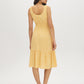 Snow White/Yolk Yellow Print Elastic Strap Scoop Neck Dress - Woman Wearing Soft Fabric Dress - Suzy Shier