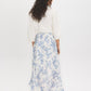 Blue Floral Hi-Low Ruffle Front Midi Skirt - Woman Wearing Textured Slub Midi Skirt - Suzy Shier