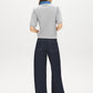 Grey Melange Puff Sleeve Jacquard Sweater - Back View - Suzy Shier