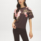Coffee Bean Floral Satin-Front Dolman Sleeve Top - Woman Wearing Crew Neck Blouse - Suzy Shier