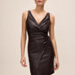 Espresso Crossover Pleated Faux Leather Dress - Front View - Le Chateau