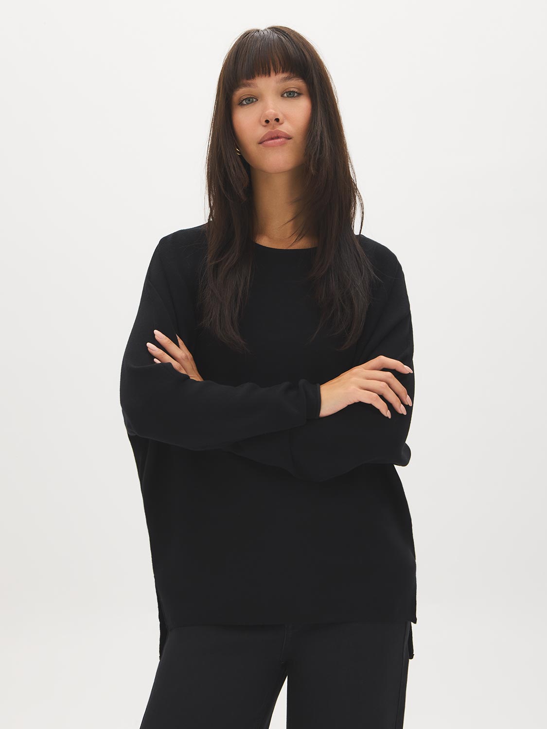 Black Dolman Sleeve Knit Sweater - Front View - Suzy Shier