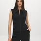 Black Sleeveless Zip-Front Vest Top - Woman Wearing Crew Neck Vest - Suzy Shier