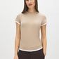 Coffee Bean and White Double Layer Crew Neck Top - Front View - Suzy Shier