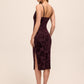 Black Cherry Burnout Floral Velour Sheath Dress - Back View - Le Chateau