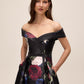 Black Bordeaux Strapless Floral Ballgown - Front View - Le Chateau