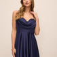 Dark Sapphire Satin Fit & Flare Dress - Bust Detail - Le Chateau