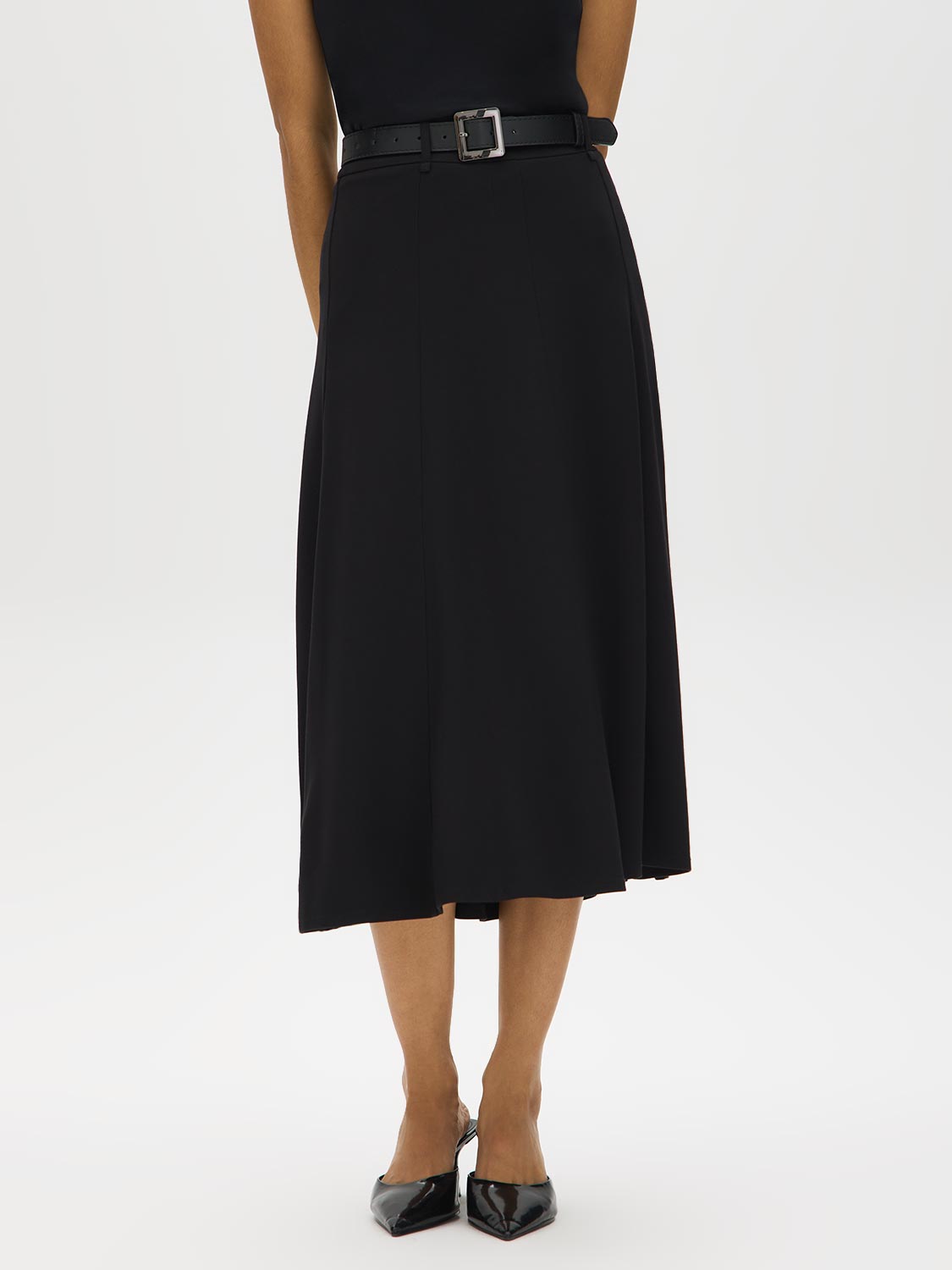 Black Faux leather Belted Panelled Knit Skirt - Back View - Suzy Shier