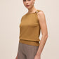 Dijon Sleeveless Sweater with Gold Trim - Side Profile View - Le Chateau