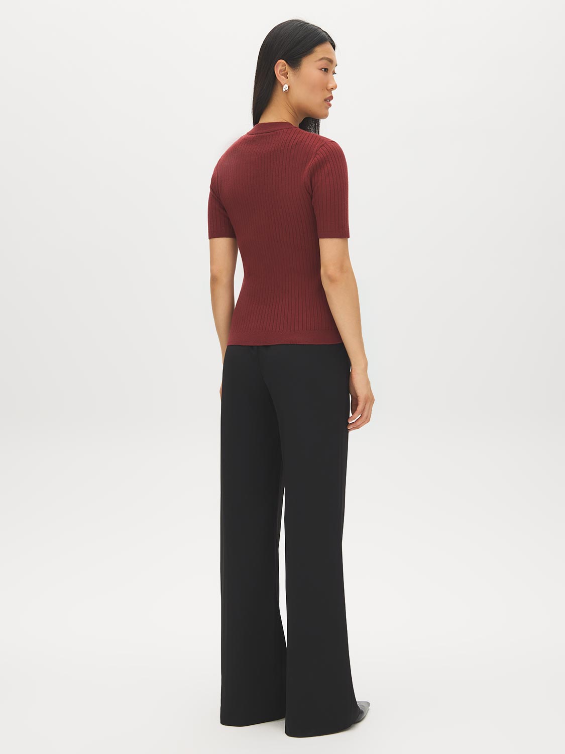 Syrah Ribbed Knit Crew Neck Sweater - Back View - Suzy Shier