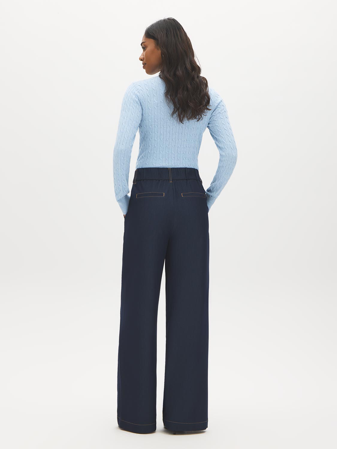 Indigo Wash High-Rise Wide Leg Trousers - Back View - Suzy Shier