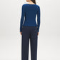 Estate Blue Ribbed Boat Neck Top with Button Front - Back View - Suzy Shier