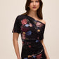Black Floral Asymmetrical Neckline Sheath Dress - Front View - Le Chateau