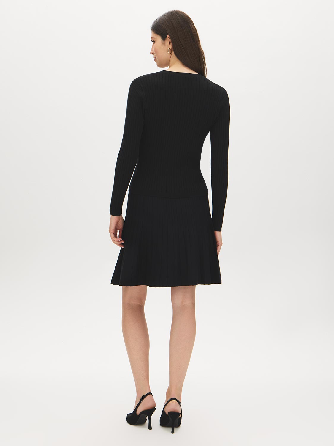Black V-Neck Button Front Ribbed Cardigan - Back View - Suzy Shier
