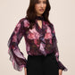 Eggplant Floral Keyhole Ruffle Blouse - Front View - Le Chateau