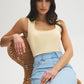 White Picot-Trimmed Square Neck Tank Top - Woman Wearing Jersey Tank - Suzy Shier