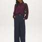 Winetasting Swiss Dot Peplum Blouse with Ruffle Neck - Front View - Suzy Shier